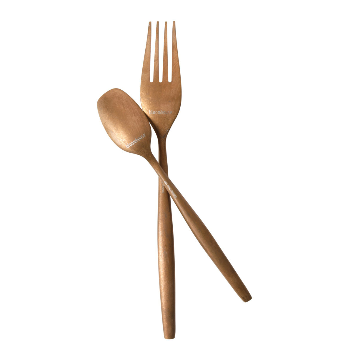 Bloomhouse 20 Piece Stone Washed Gold Flatware 18/10 Stainless Steel Silverware Cutlery Utensil Set With Acacia Wood Caddy - Service for 4